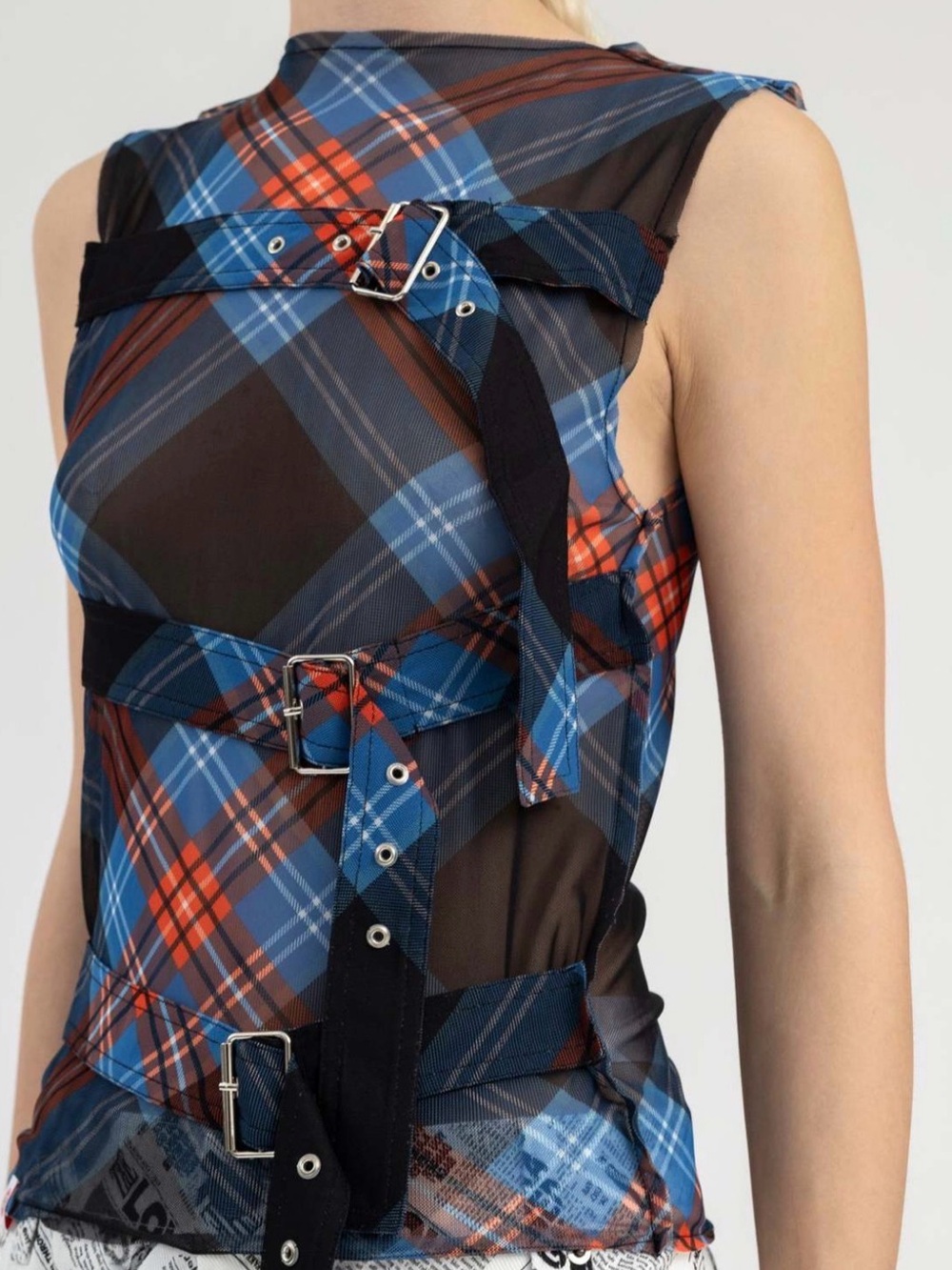 Charles Jeffrey Loverboy Tartan Mesh Buckle Tank Top Medium